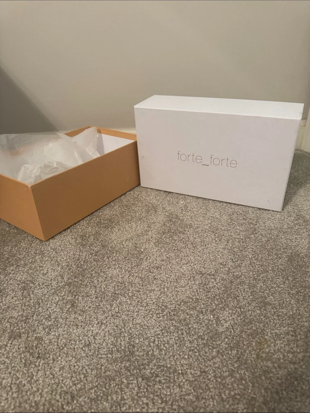 forte_forte White Storage Shoe Box with Tan Lid